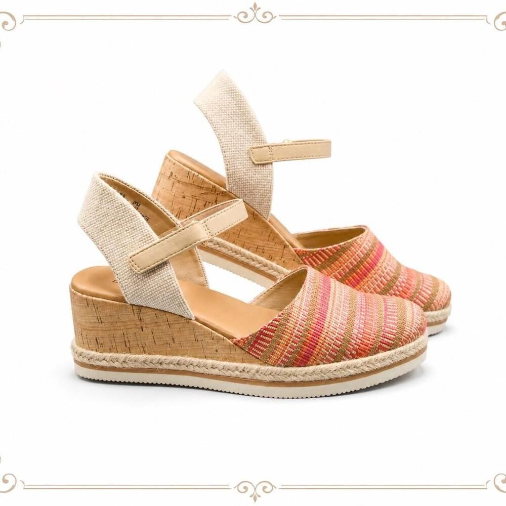 Baretraps Women's Pink Orange Tan Wedge Espadrilles